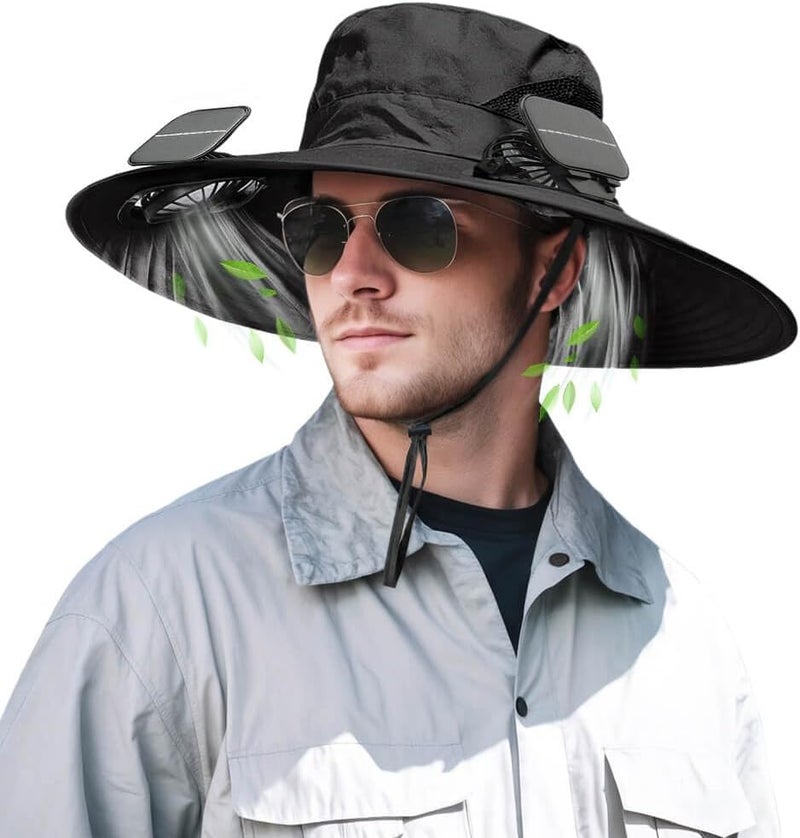 inkArts Solar Powered Fan Hat for Men Women Wide Brim Hat with 2 Fans UPF 50+ Outdoor Fishing Beach Sun Hat - Image 1